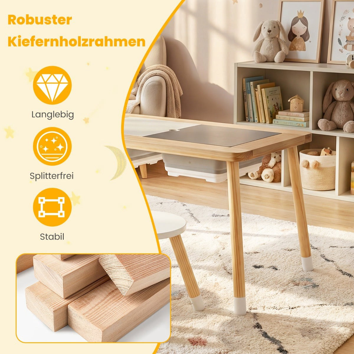 Kids' Sensory Table Set with 2 Stools, Dual-Sided Top