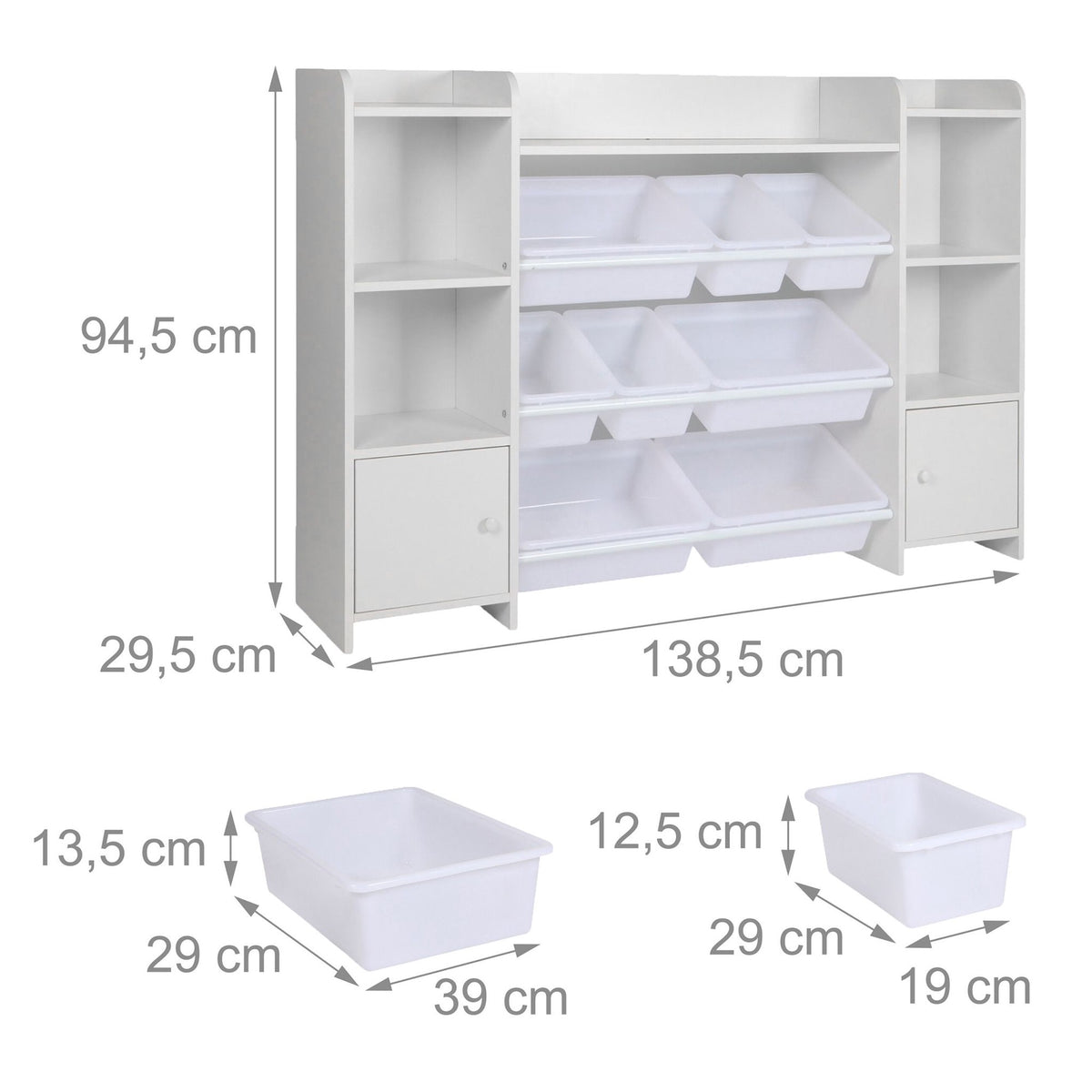 Kids Storage Unit With 8 Bins, White Toy And Book Shelf