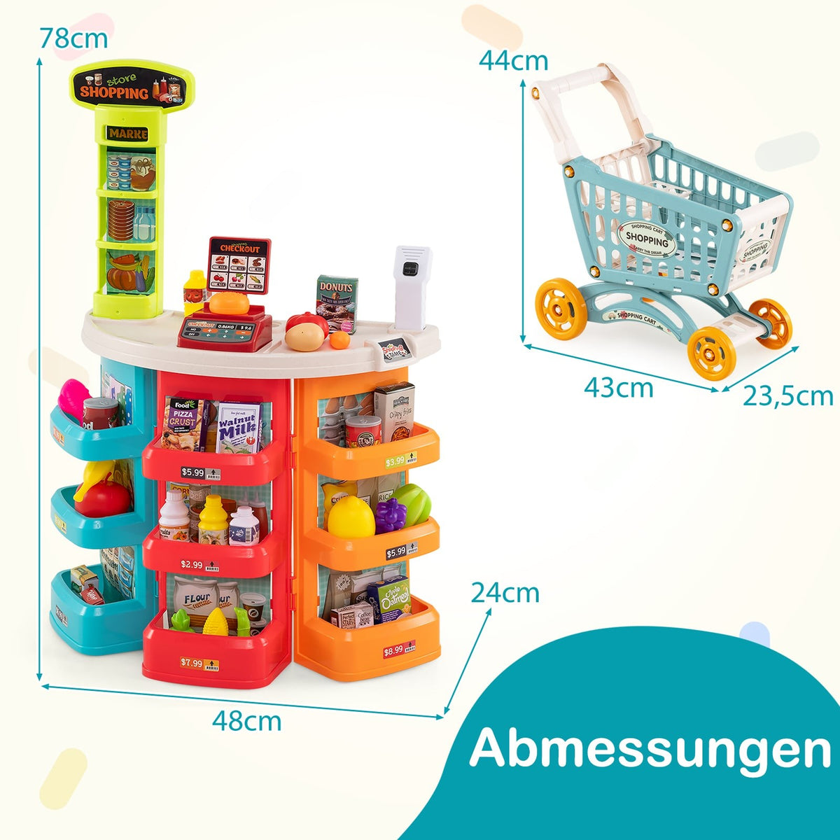 Kids Supermarket Playset with Cart, Scale & Scanner