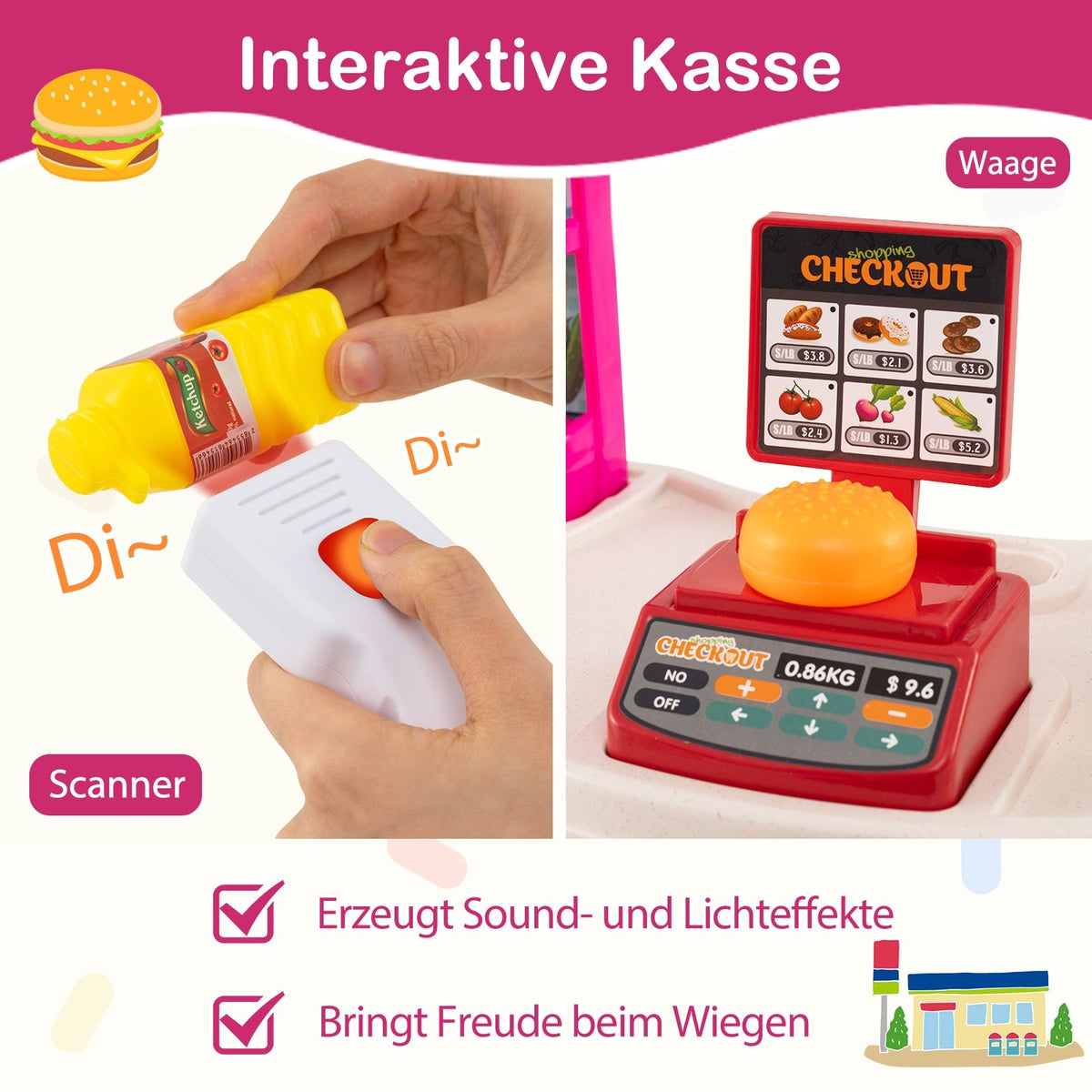 Kids Supermarket Playset with Cart, Scale & Scanner