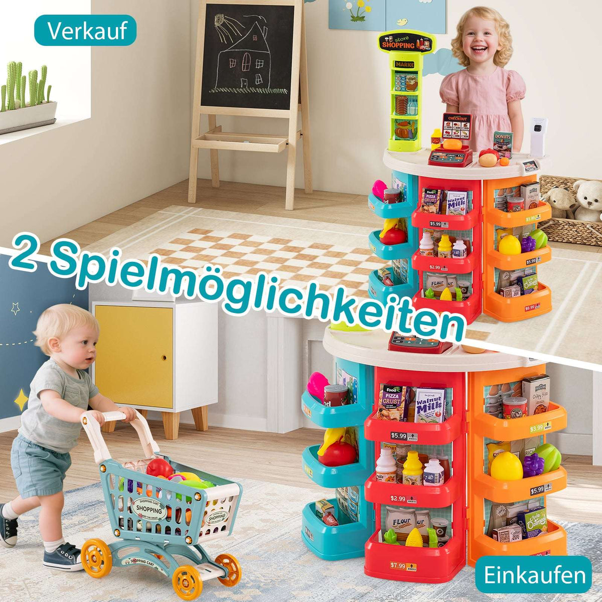 Kids Supermarket Playset with Cart, Scale & Scanner