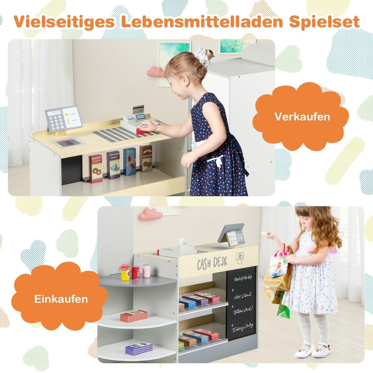 Kids Supermarket Playset with Cash Register & Chalkboard