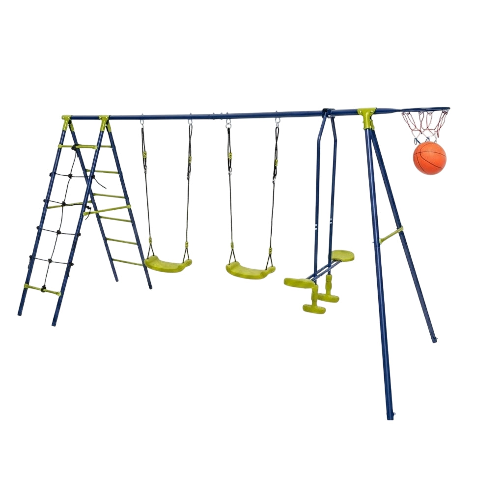 Kids Swing Set 6-in-1, Climbing Net, 550 lb Capacity