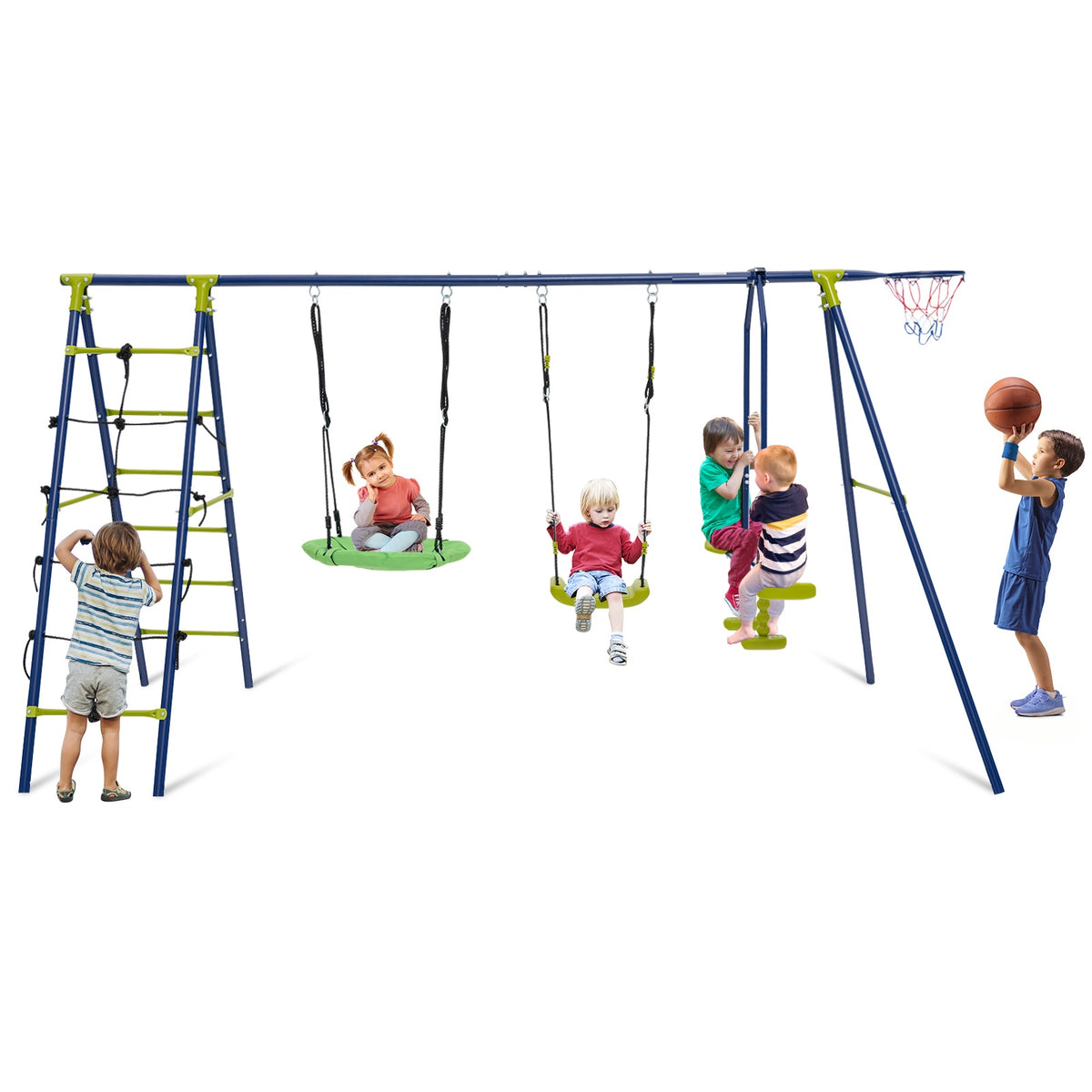 Kids Swing Set 6-in-1, Climbing Net, 550 lb Capacity