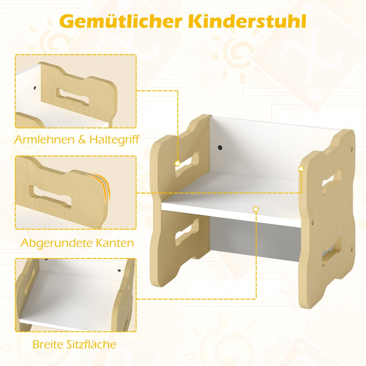 Kids Table & Chair Set with 2 Stools, Rounded Corners