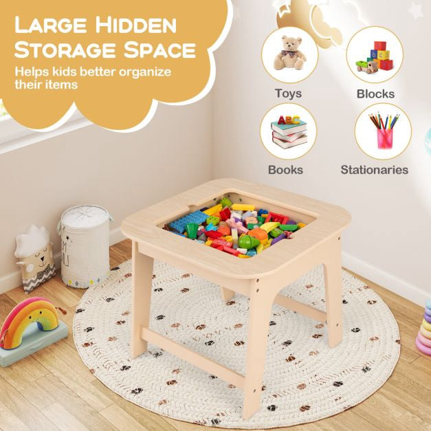 Kids Table and 2 Chairs Set, Chalkboard Whiteboard Top, Storage