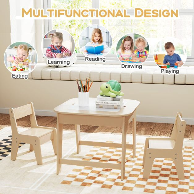 Kids Table and 2 Chairs Set, Chalkboard Whiteboard Top, Storage
