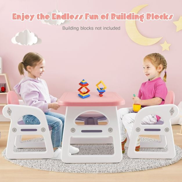 Kids Table and Chair Set, 3-Piece, Storage Shelf, HDPE
