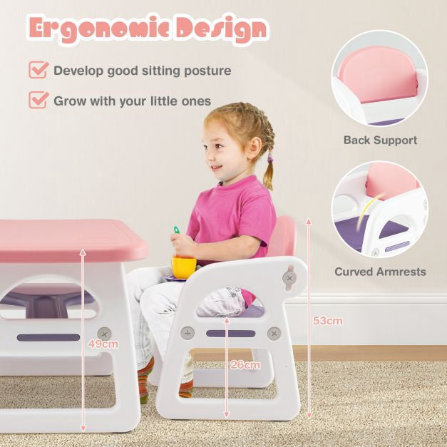 Kids Table and Chair Set, 3-Piece, Storage Shelf, HDPE