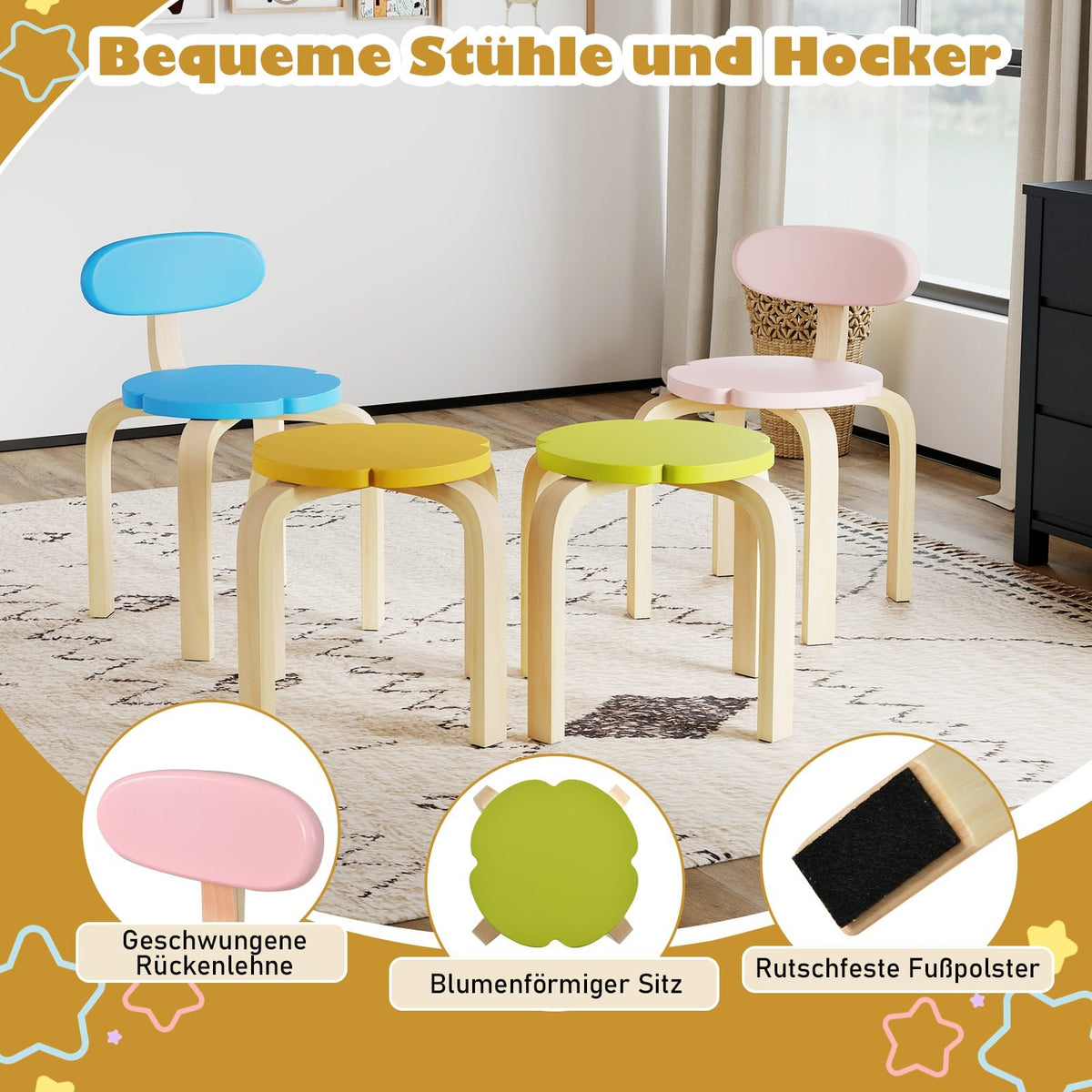 Kids' Table and Chair Set with Storage – Flower Shape