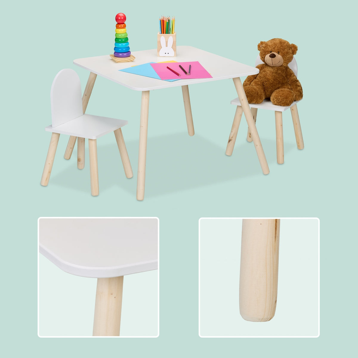 Kids Table and Chairs Set – Indoor Wooden Legs