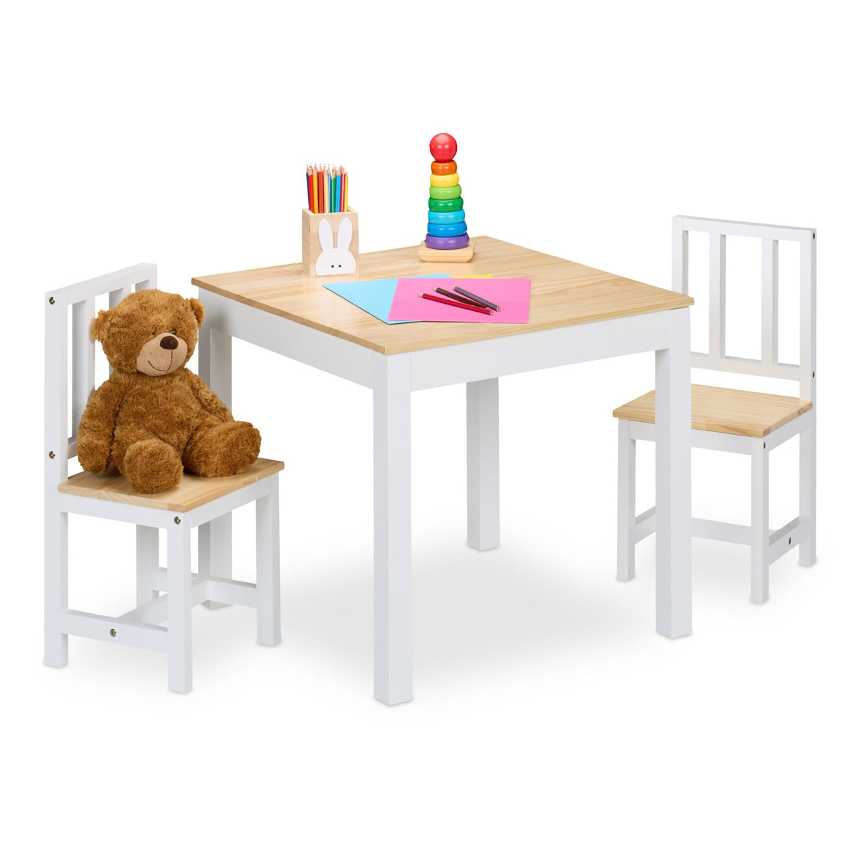 Kids Table and Chairs Set – Wooden 3-Piece Indoor Furniture
