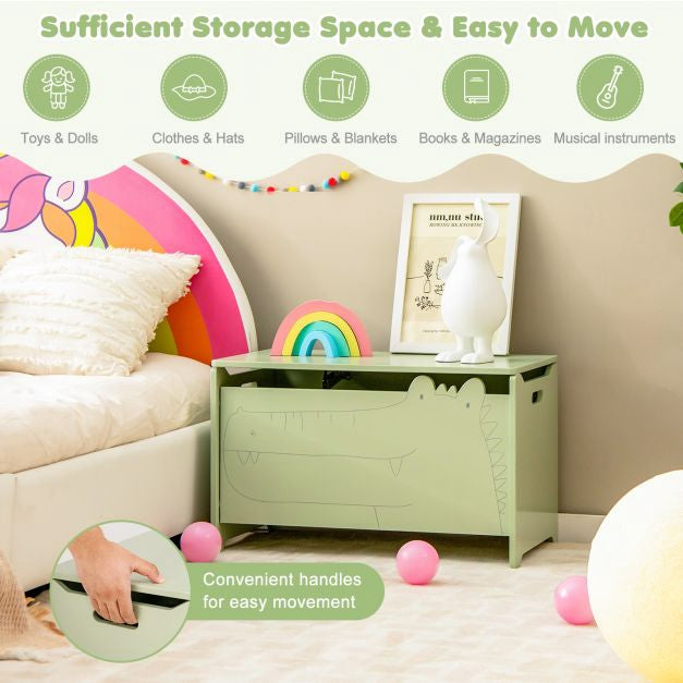 Kids Toy Box, Flip-Top Safety Hinge, Green MDF