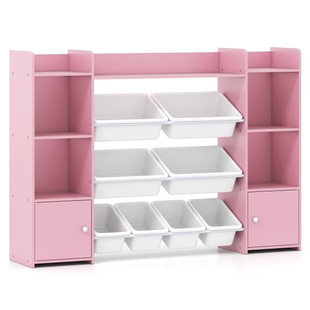 Kids Toy Storage Organizer, 4-Tier, 6 Cubbies, 8 Bins, Pink