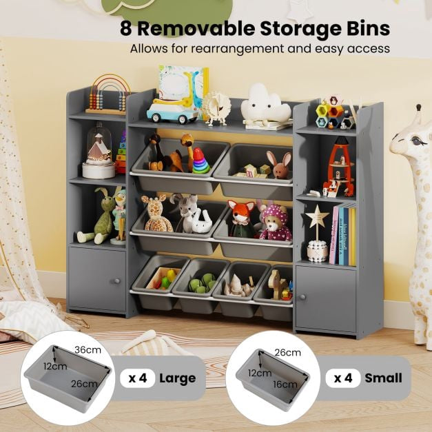 Kids Toy Storage Organizer, 4-Tier, 8 Bins, Grey