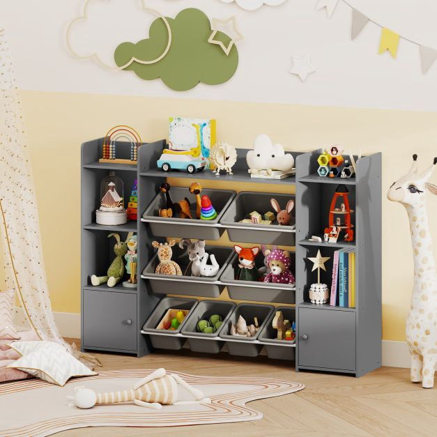 Kids Toy Storage Organizer, 4-Tier, 8 Bins, Grey