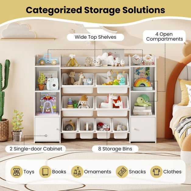 Kids Toy Storage Organizer, 4-Tier, 8 Bins, White