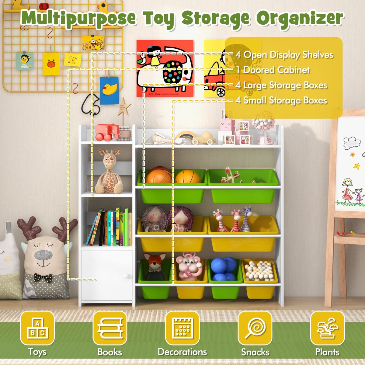 Kids Toy Storage Organizer, 8 Bins, Shelves, Cabinet