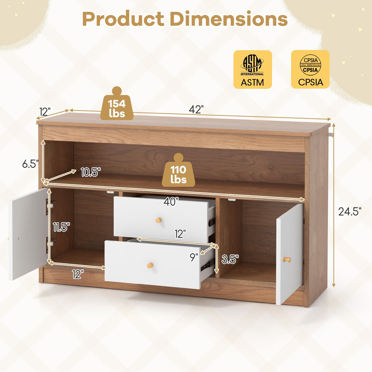 Kids Toy Storage Organizer with 2 Drawers, 2 Cabinets
