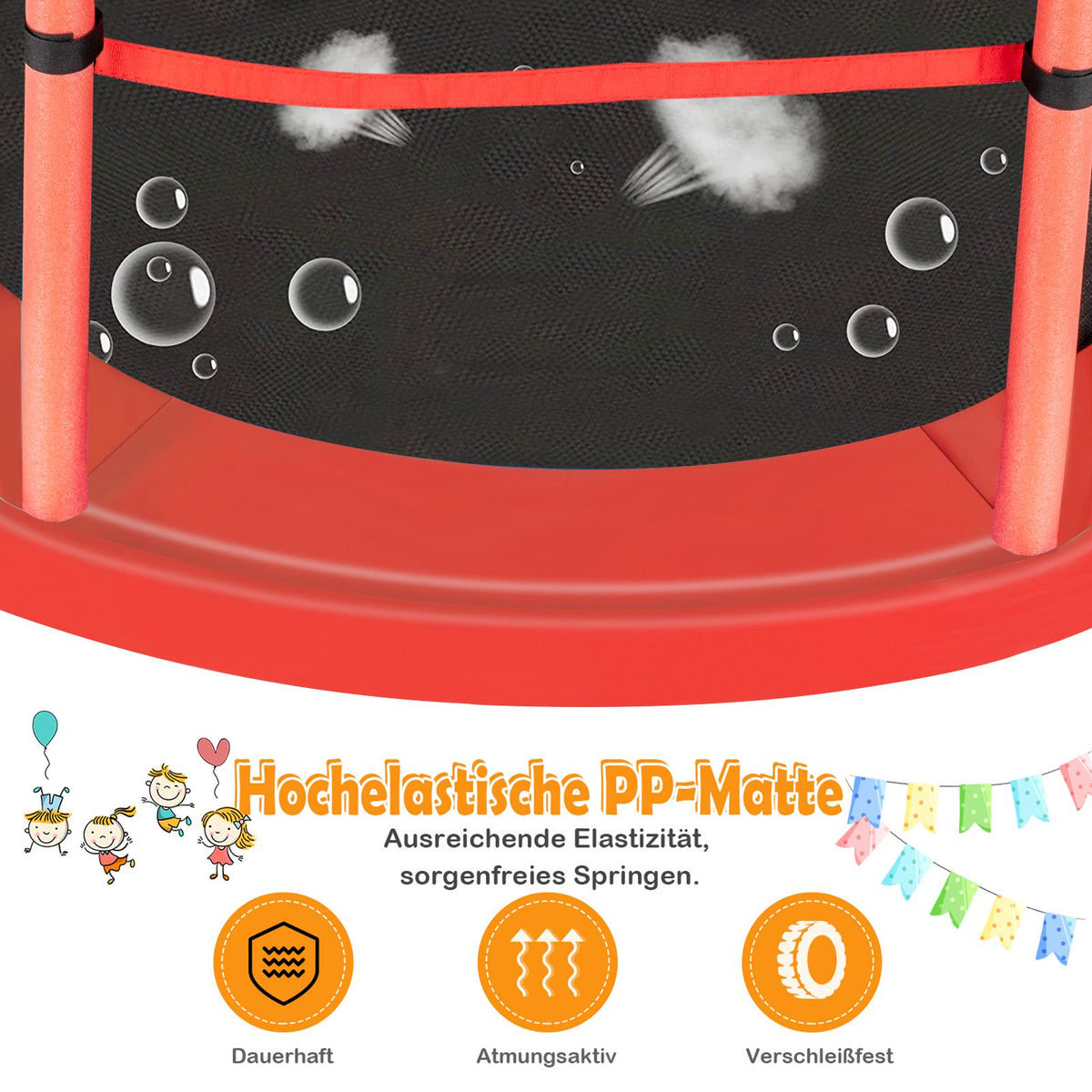 Kids Trampoline with Safety Net, 165cm, 135kg Capacity, Red