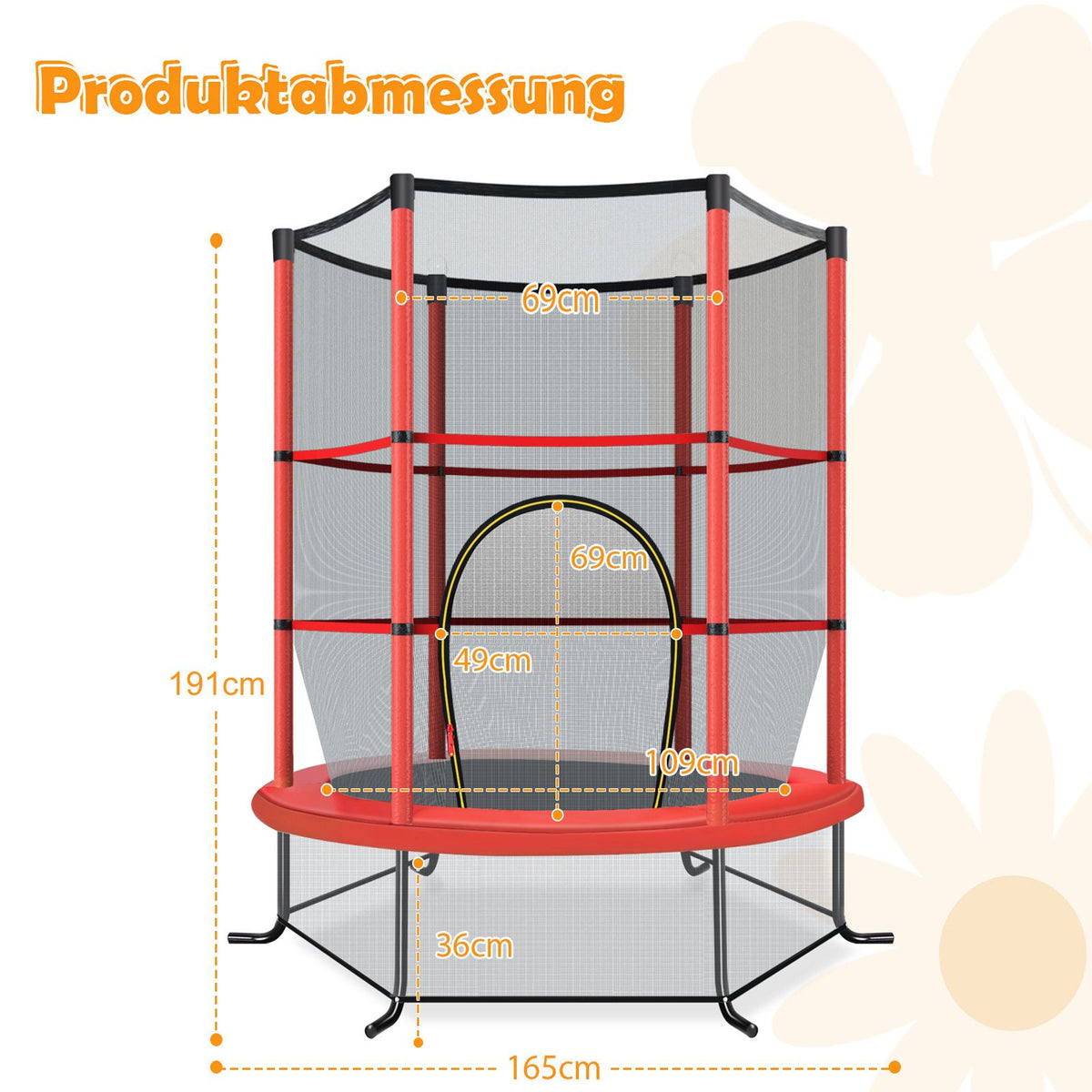 Kids Trampoline with Safety Net, 165cm, 135kg Capacity, Red