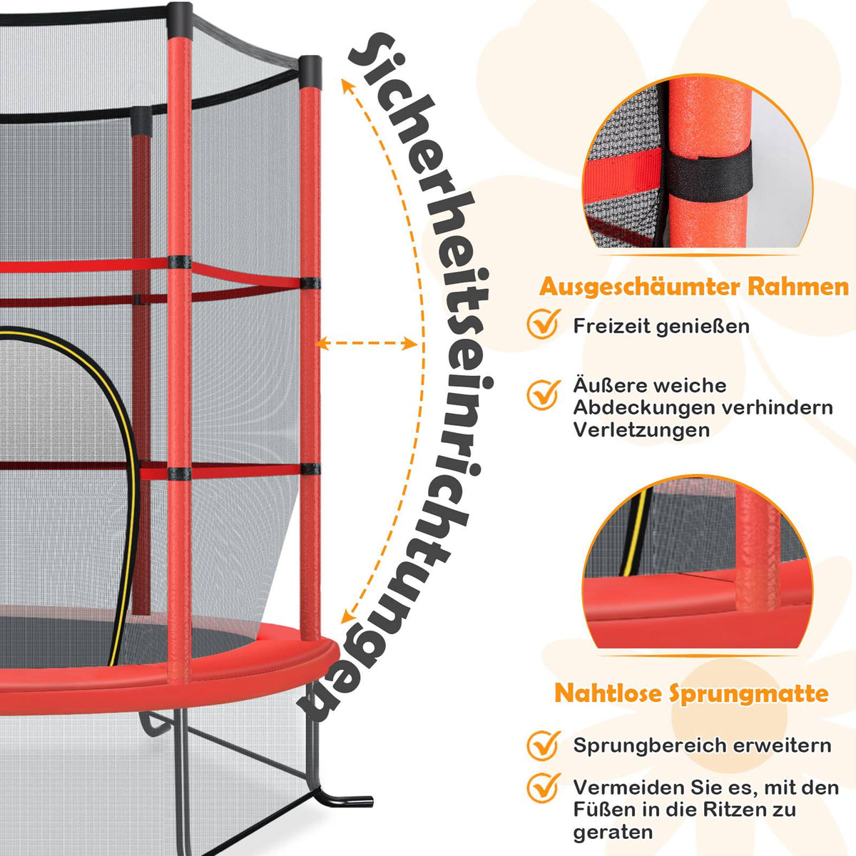 Kids Trampoline with Safety Net, 165cm, 135kg Capacity, Red