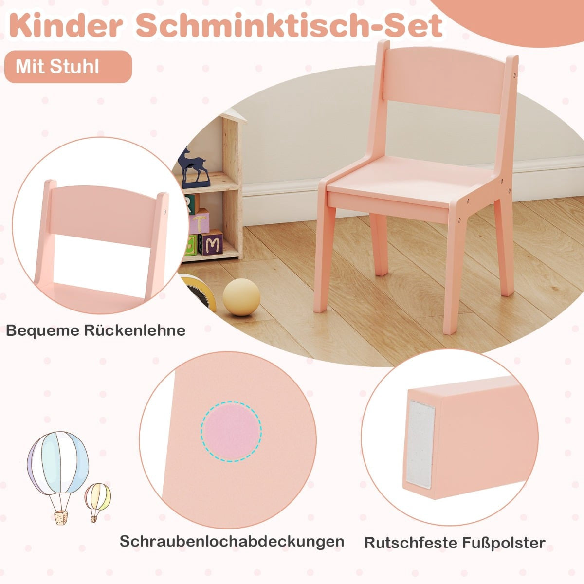 Kids Vanity Set with LED Mirror, Stool, and Storage