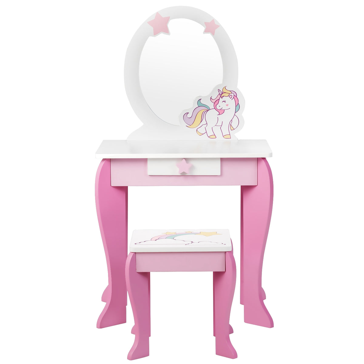 Kids Vanity Table Set With Mirror, Stool and Drawer