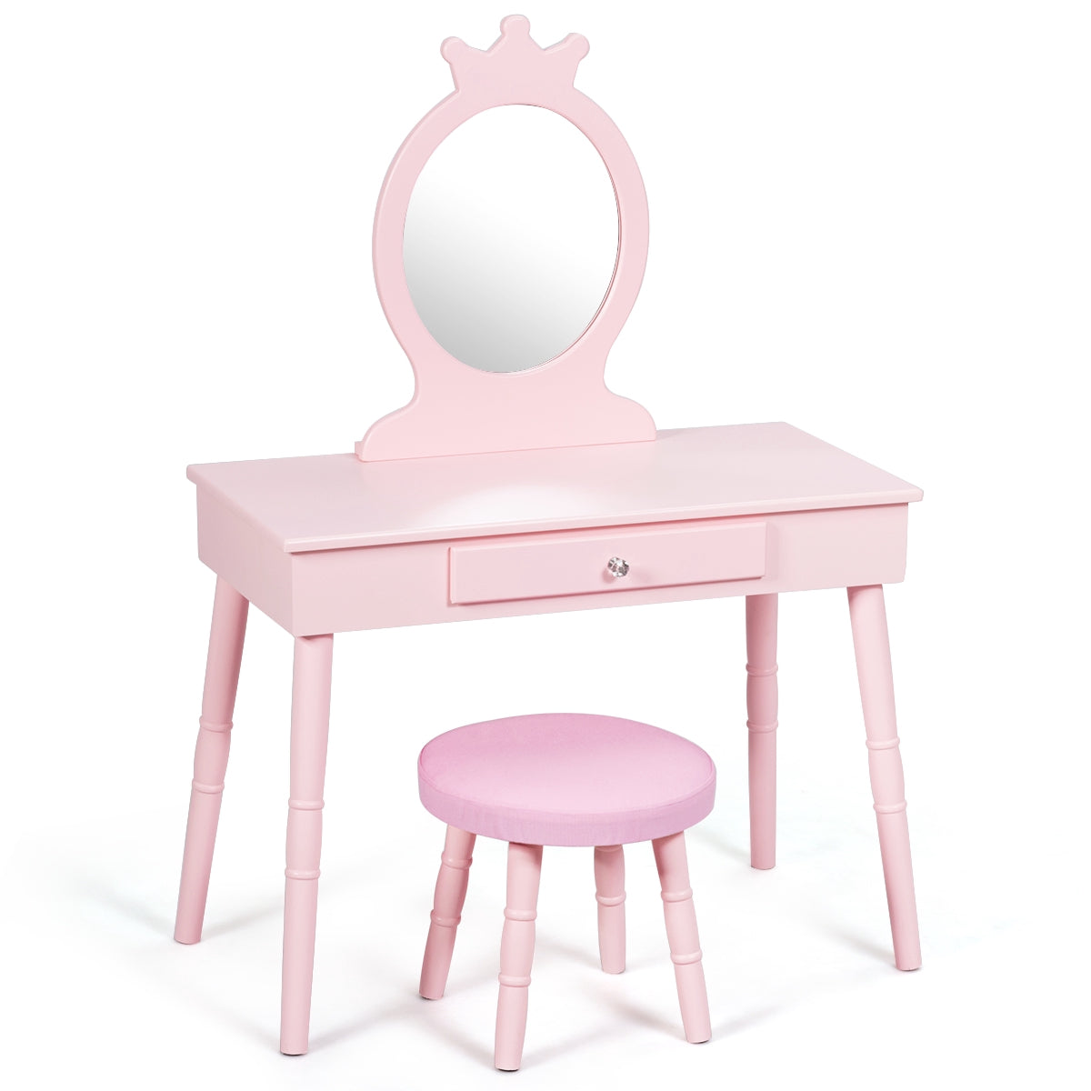 Kids Vanity Table Set With Stool, Mirror, Drawer, Pink