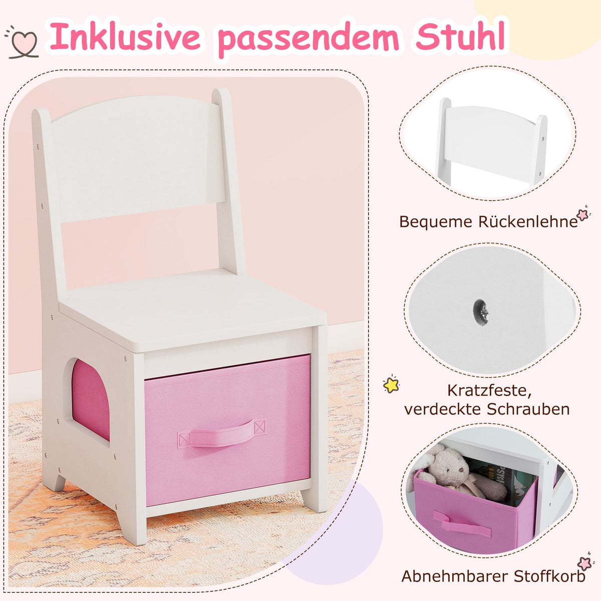 Kids Vanity Table Set with 3-Color LED Mirror, Chair