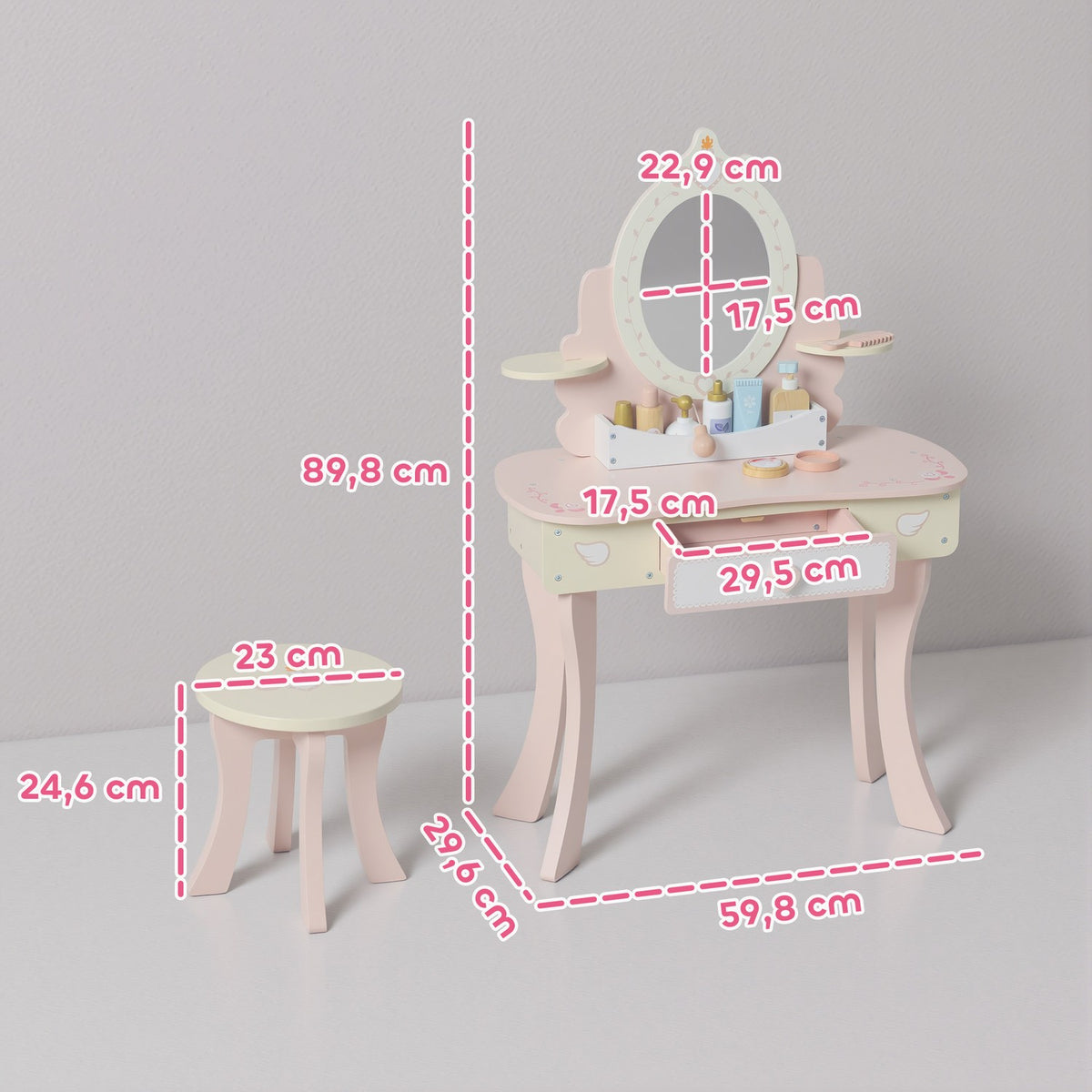 Kids Vanity Table with Chair, Drawer, Detachable Mirror