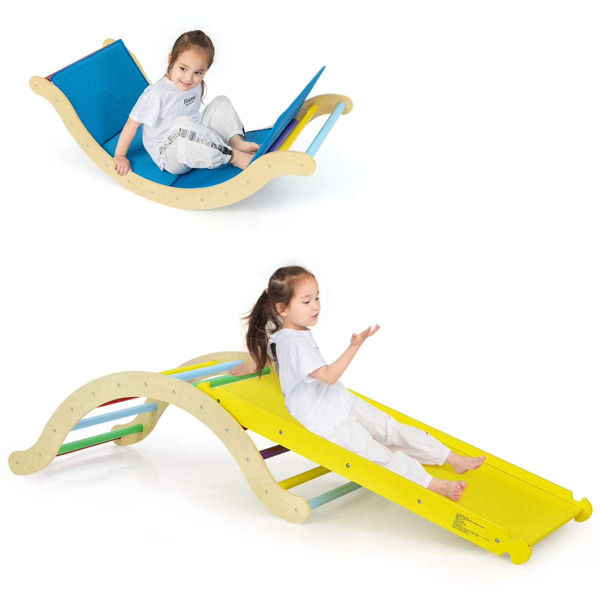 Kids Wooden 3-in-1 Climber Set, Arch Triangle Ramp Mat
