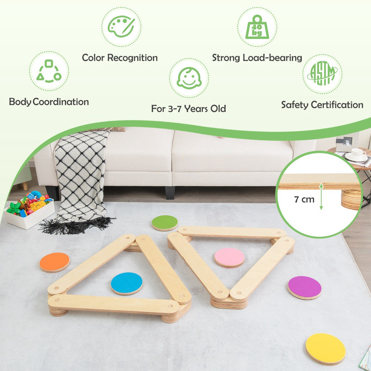 Kids Wooden Balance Beam Set with Stepping Stones, 15-Piece