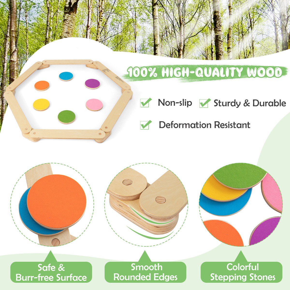 Kids Wooden Balance Beam Set with Stepping Stones, 15-Piece