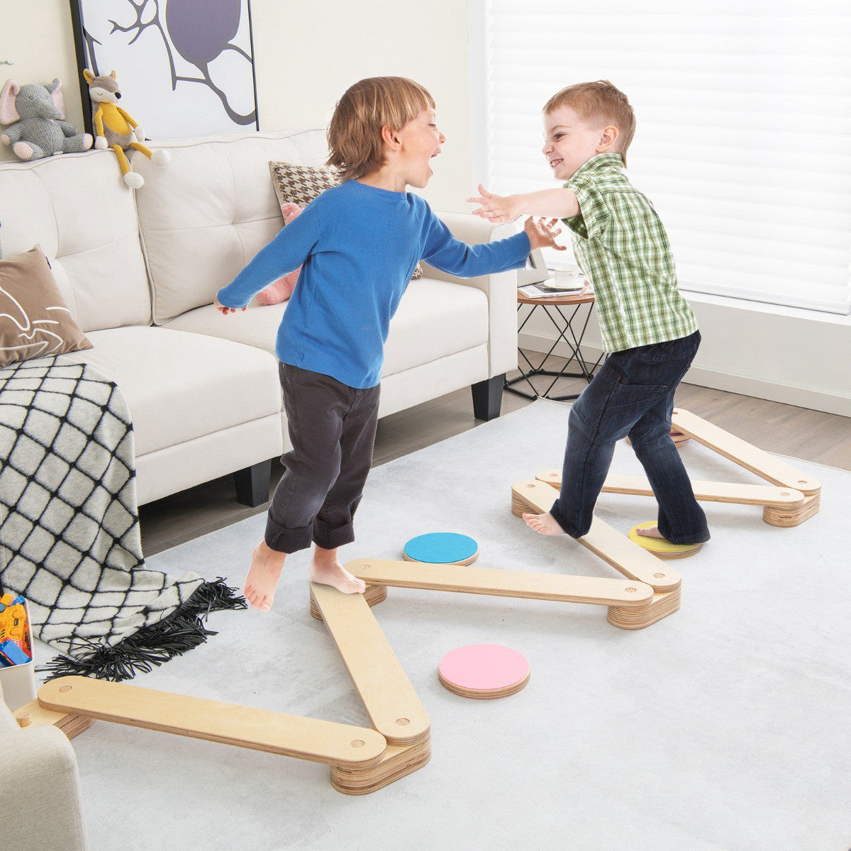 Kids Wooden Balance Beam Set with Stepping Stones, 15-Piece