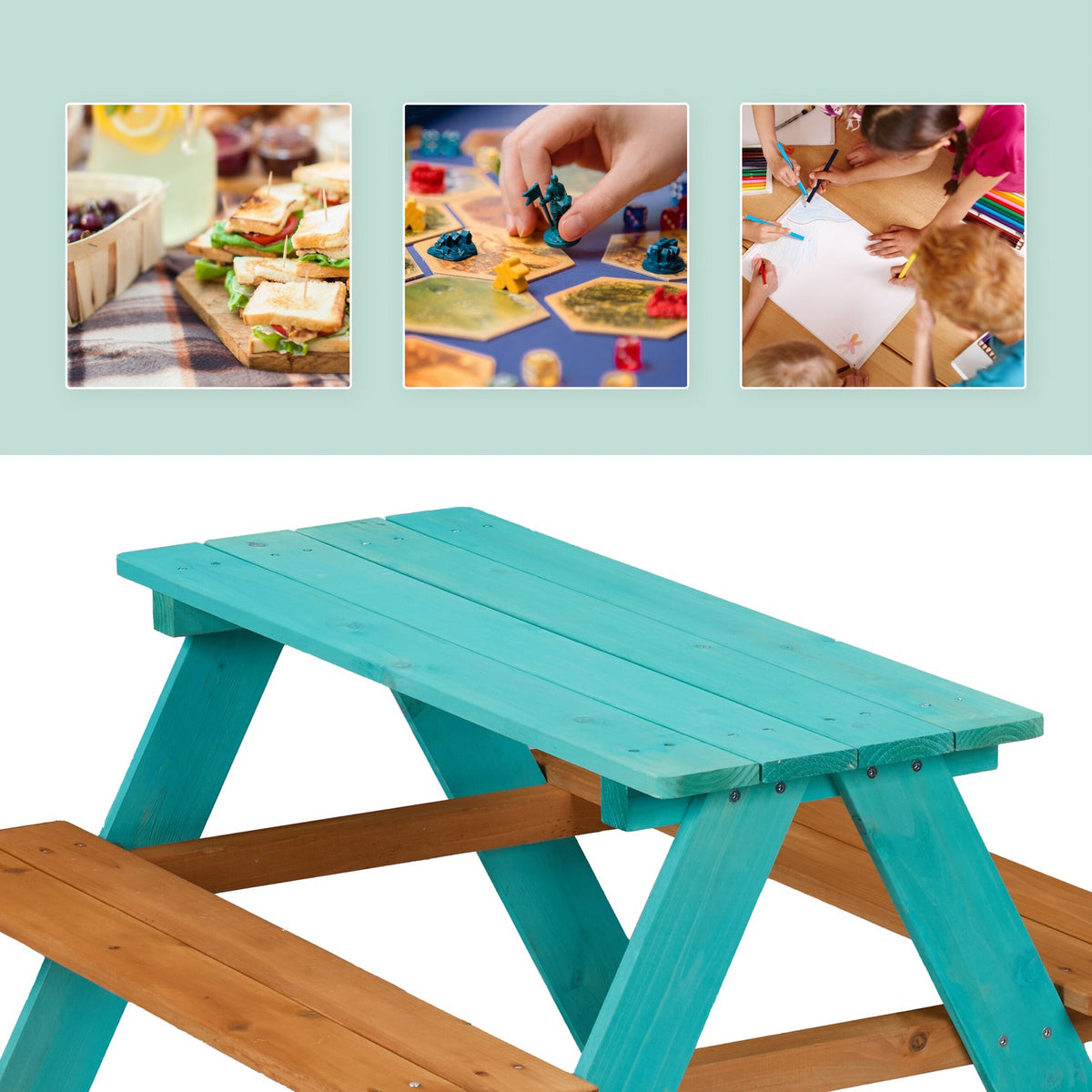 Kids Wooden Picnic Table with Benches – Pine Wood
