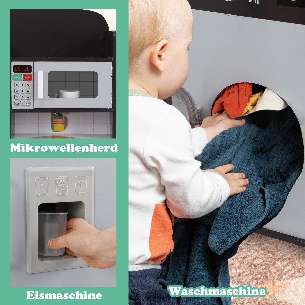 Kids' Wooden Play Kitchen Set with Fridge & Washer
