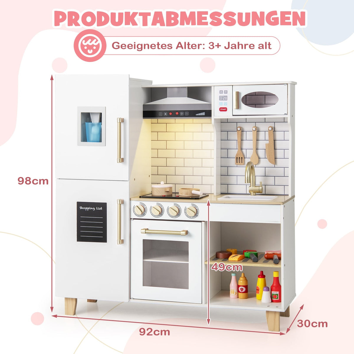 Kids Wooden Play Kitchen with Ice Maker and Chalkboard