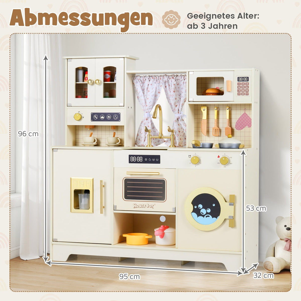 Kids Wooden Play Kitchen with Stove, Sink, Coffee Maker