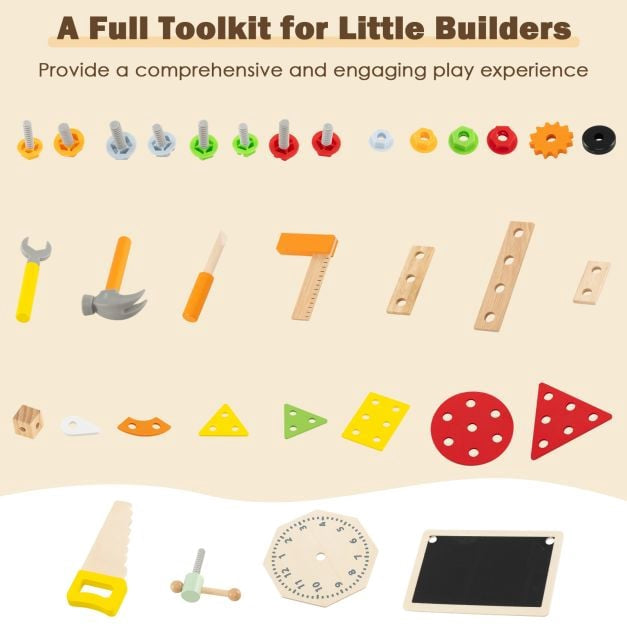 Kids Wooden Tool Workbench With Tool Set And Storage