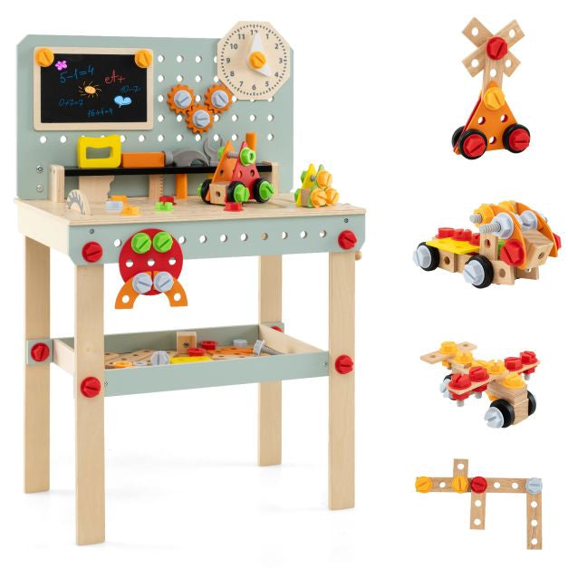 Kids Wooden Tool Workbench With Tool Set And Storage