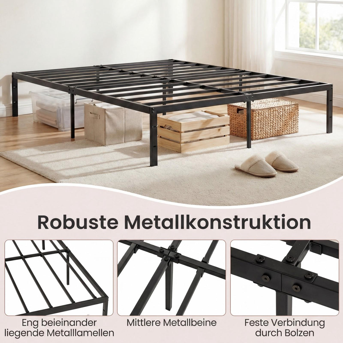 King Size Metal Platform Bed Frame, Black, 200 x 160 cm