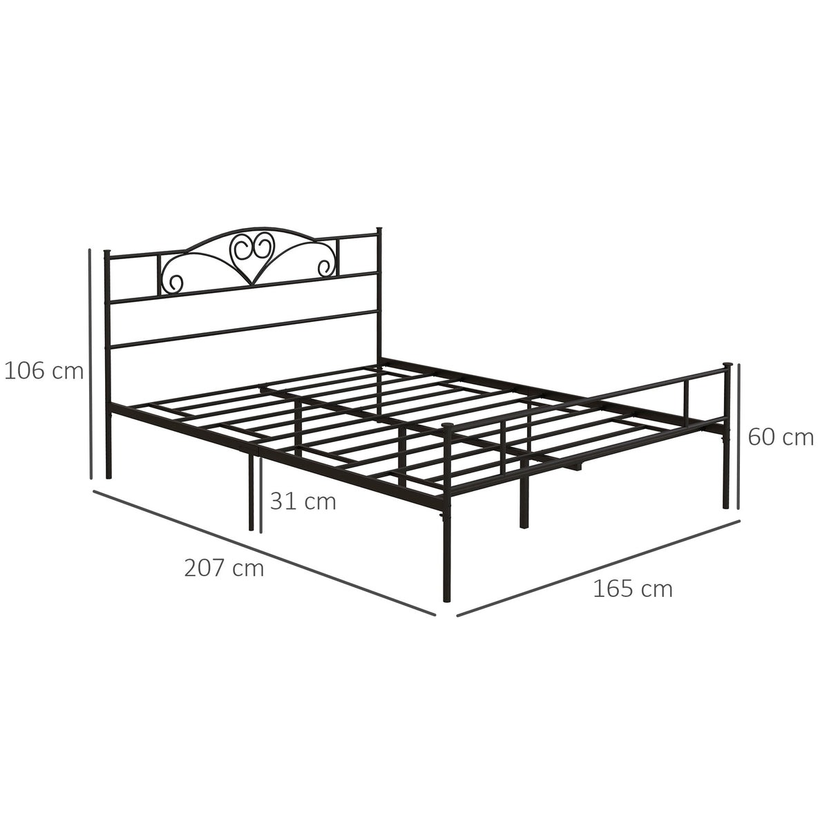 King-Size Steel Bed Frame 160x200 cm with Storage