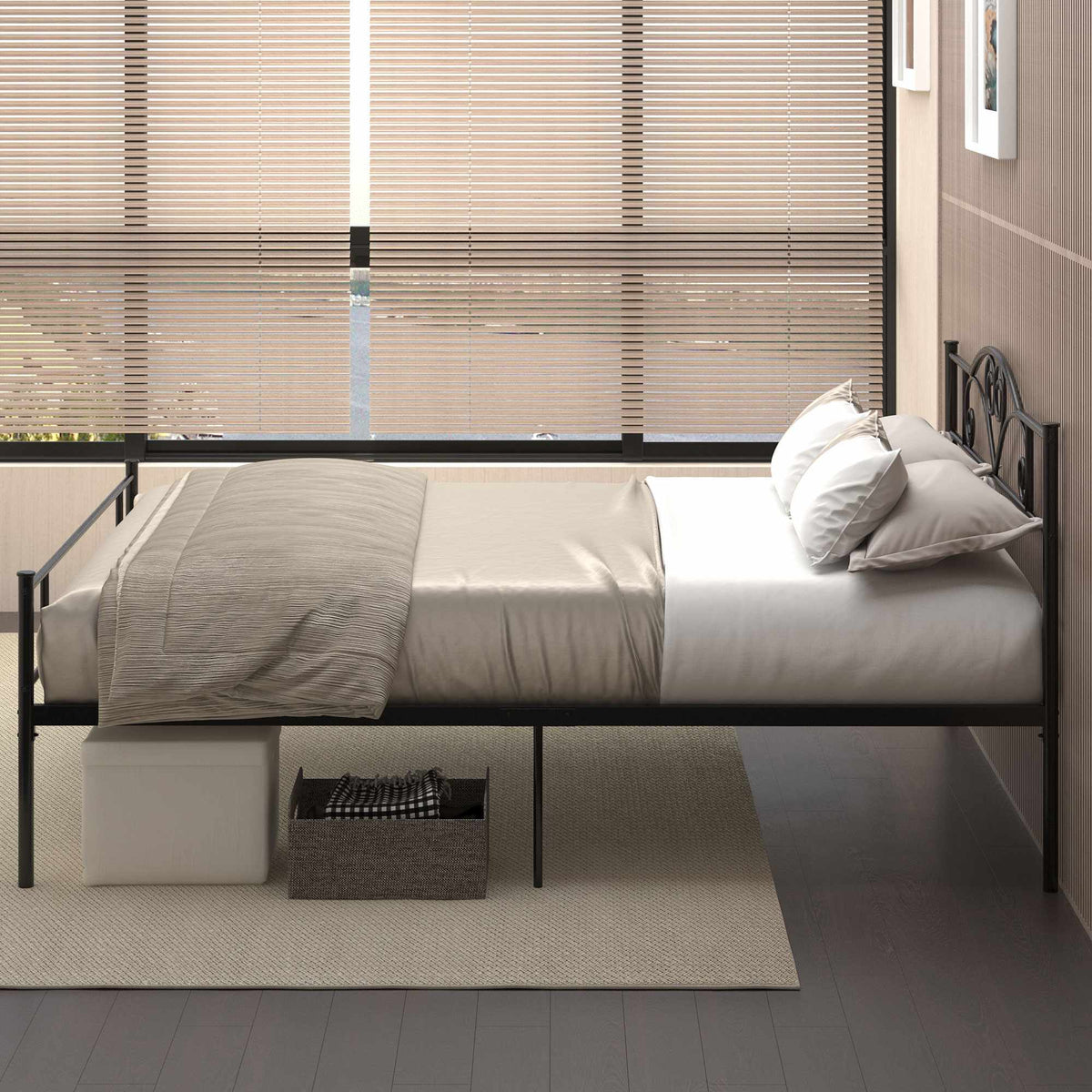 King-Size Steel Bed Frame 160x200 cm with Storage