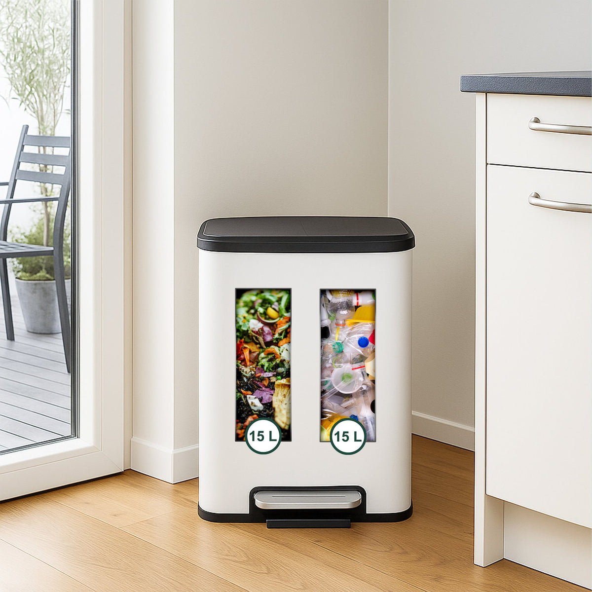 Kitchen Bin, Dual Compartment, 15L Waste Separator