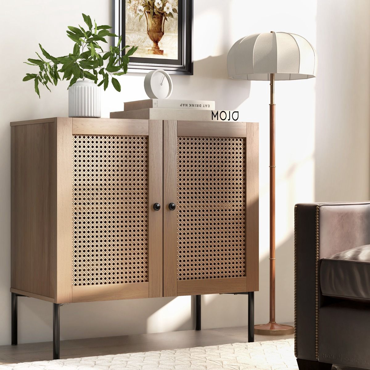 Kitchen Buffet Cabinet, Cane Doors, Adjustable Shelf 80cm