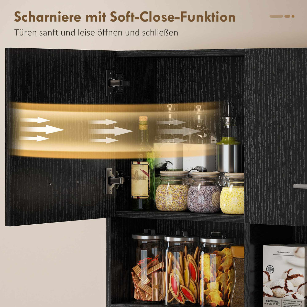 Kitchen Buffet Cabinet, Soft-Close Doors, 80x35x180 cm, Black