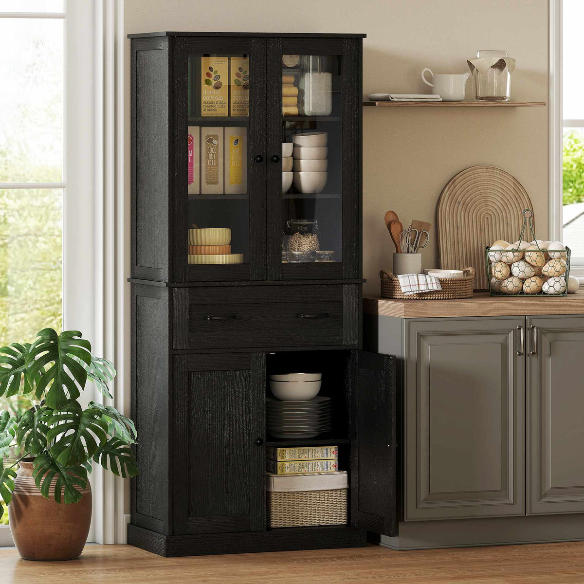 Kitchen Cabinet, Black Acrylic Front, 76 x 40 x 182.5 cm