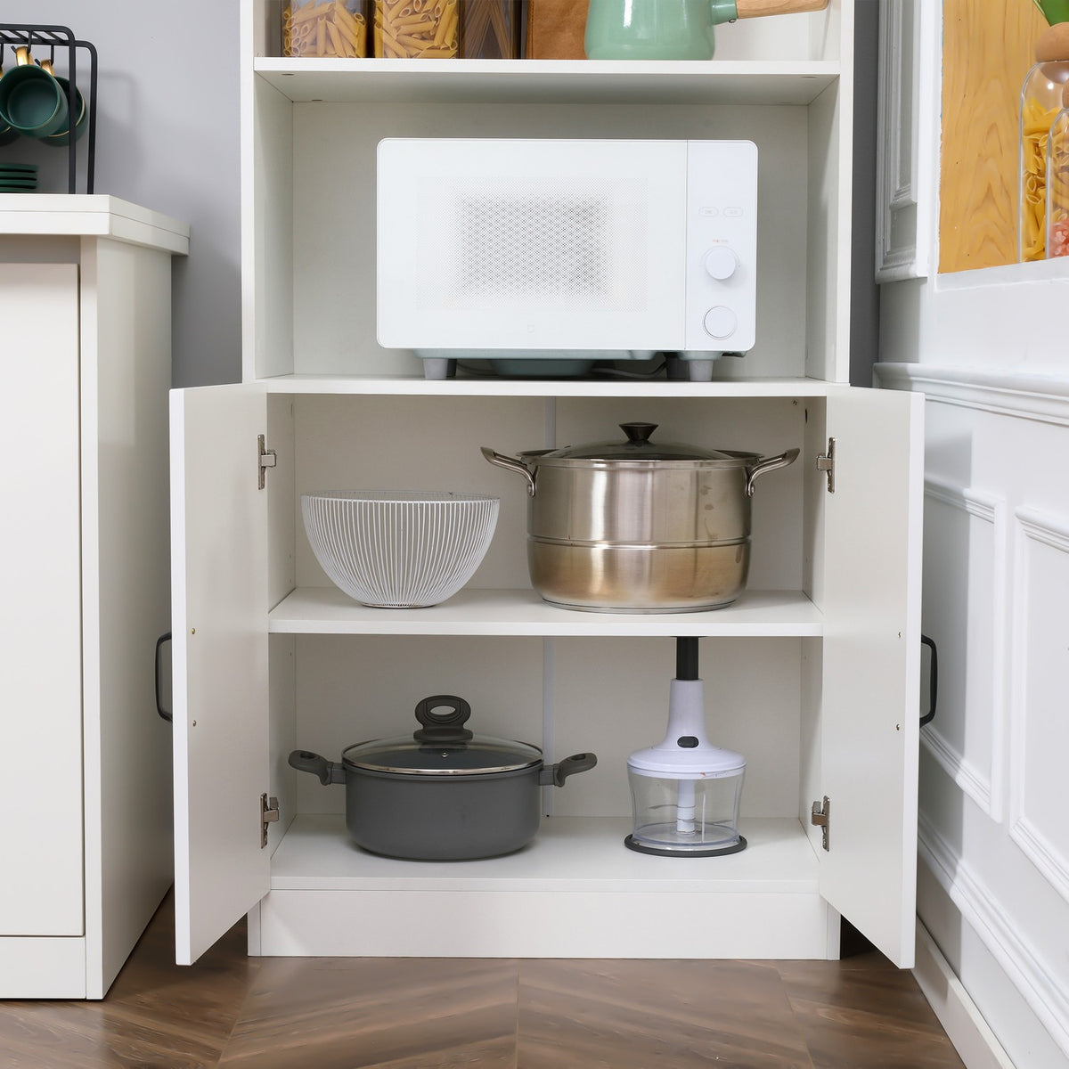 Kitchen Cabinet Kitchen Buffet Tall Cabinet With 2 Shelves And 2 Cupboards With Adjustable Shelves Microwave Shelf Anti-Tip Strap