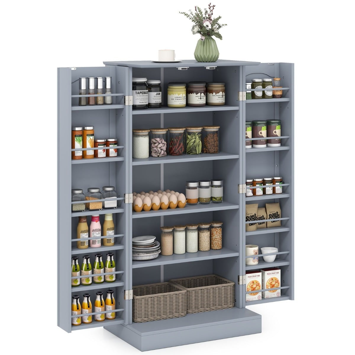 Kitchen Cabinet with 2 Doors & Adjustable Shelves, Gray